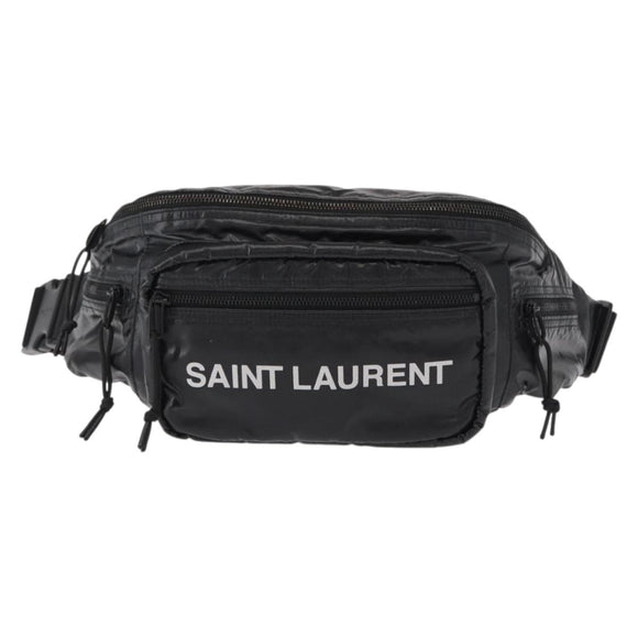 SAINT LAURENT Waist Bag Nylon Black White Auth bs31408