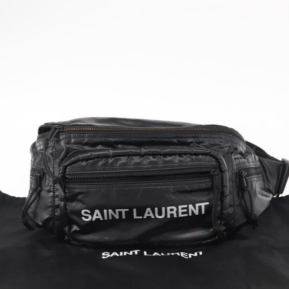 SAINT LAURENT Waist Bag Nylon Black White Auth bs31408