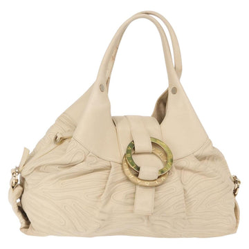 BVLGARI Chandra Hand Bag Leather Canvas Beige Brown Auth bs31410