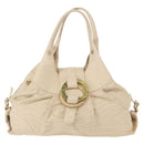 BVLGARI Chandra Hand Bag Leather Canvas Beige Brown Auth bs31410-2