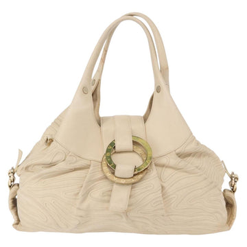 BVLGARI Chandra Hand Bag Leather Canvas Beige Brown Auth bs31410 - 0