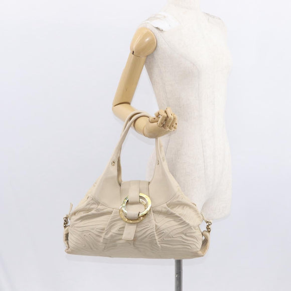 BVLGARI Chandra Hand Bag Leather Canvas Beige Brown Auth bs31410