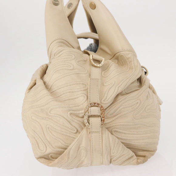 BVLGARI Chandra Hand Bag Leather Canvas Beige Brown Auth bs31410