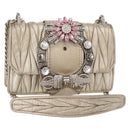 Miu Miu Matelasse Chain Shoulder Bag Leather Champagne Gold Silver Auth bs31411-1