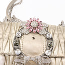 Miu Miu Matelasse Chain Shoulder Bag Leather Champagne Gold Silver Auth bs31411-10
