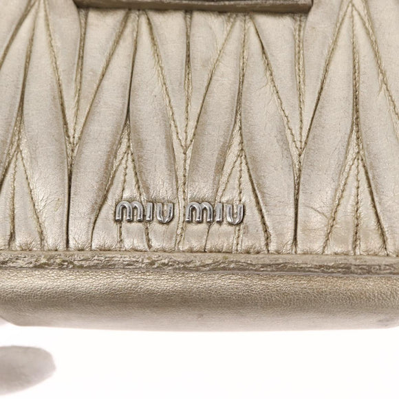 Miu Miu Matelasse Chain Shoulder Bag Leather Champagne Gold Silver Auth bs31411