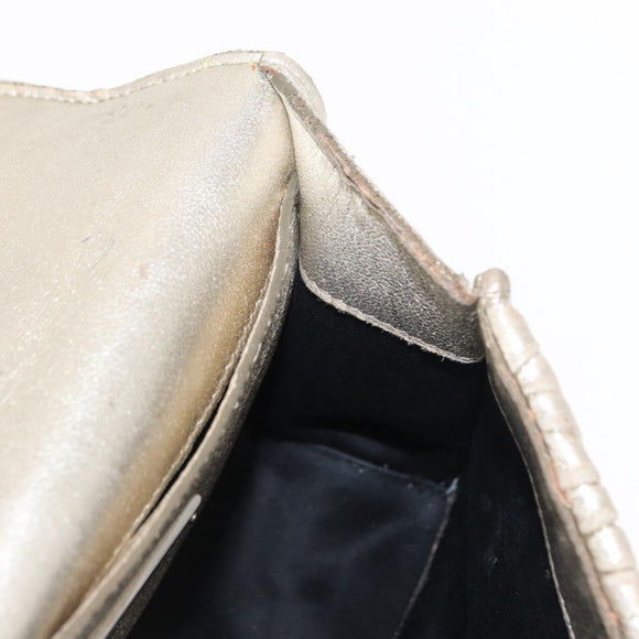 Miu Miu Matelasse Chain Shoulder Bag Leather Champagne Gold Silver Auth bs31411