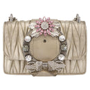 Miu Miu Matelasse Chain Shoulder Bag Leather Champagne Gold Silver Auth bs31411-13