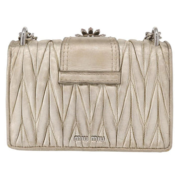 Miu Miu Matelasse Chain Shoulder Bag Leather Champagne Gold Silver Auth bs31411 - 0