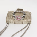 Miu Miu Matelasse Chain Shoulder Bag Leather Champagne Gold Silver Auth bs31411-6