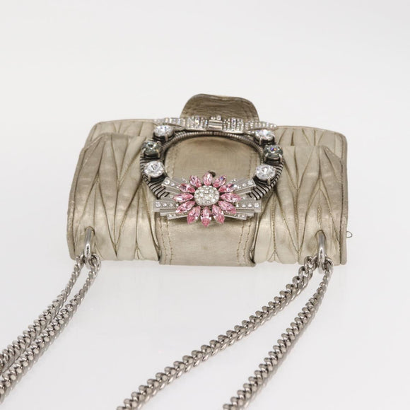 Miu Miu Matelasse Chain Shoulder Bag Leather Champagne Gold Silver Auth bs31411