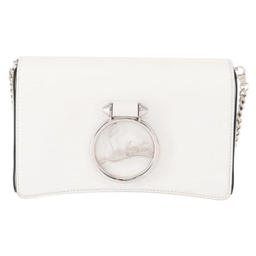 Christian Louboutin Chain Shoulder Bag Leather White Silver Auth bs31412V - 0