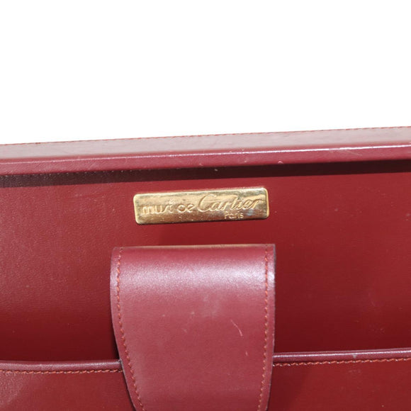 CARTIER Must Line Attache Case Leather Bordeaux Gold Auth bs31413