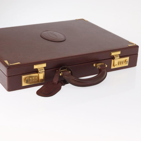 CARTIER Must Line Attache Case Leather Bordeaux Gold Auth bs31413