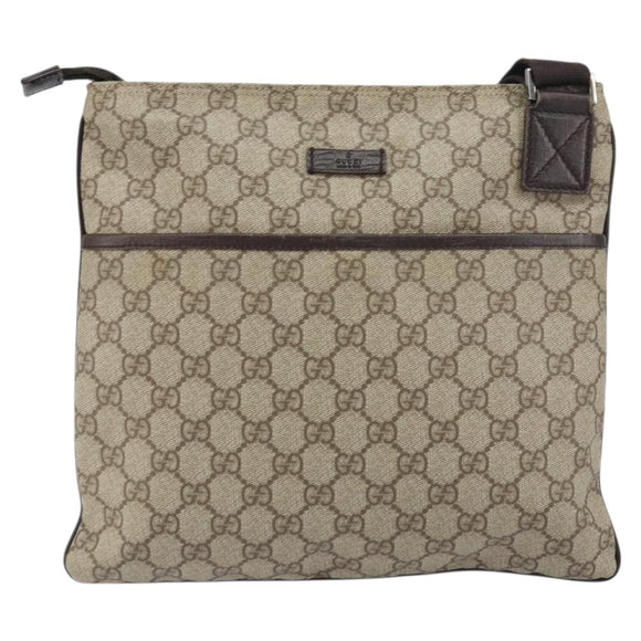 GUCCI GG Supreme Shoulder Bag PVC Beige Silver 141626 Auth bs31415