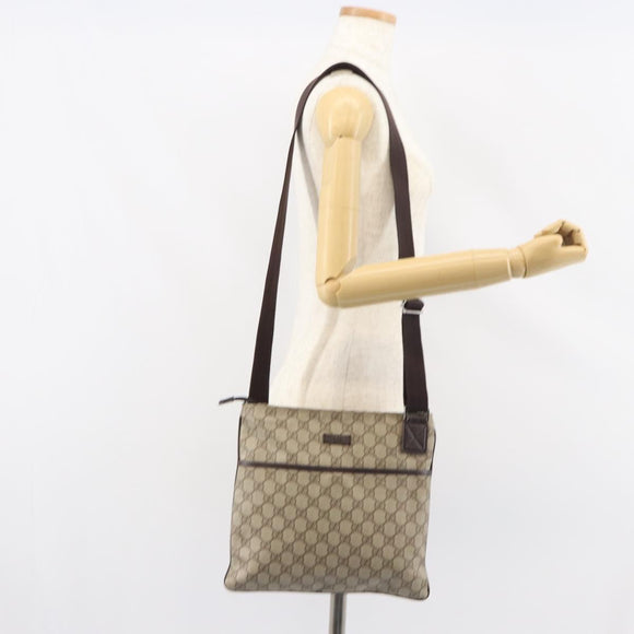 GUCCI GG Supreme Shoulder Bag PVC Beige Silver 141626 Auth bs31415