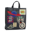 GUCCI GG Supreme Courier Tote Bag PVC Black Silver 495559 Auth bs31418-1