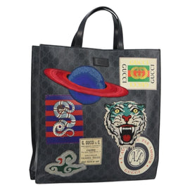 GUCCI GG Supreme Courier Tote Bag PVC Black Silver 495559 Auth bs31418