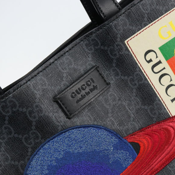 GUCCI GG Supreme Courier Tote Bag PVC Black Silver 495559 Auth bs31418