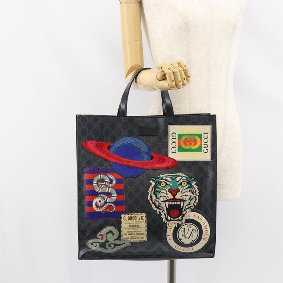 GUCCI GG Supreme Courier Tote Bag PVC Black Silver 495559 Auth bs31418