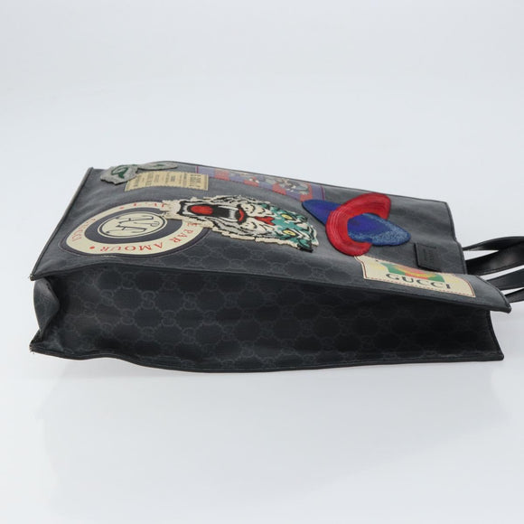 GUCCI GG Supreme Courier Tote Bag PVC Black Silver 495559 Auth bs31418