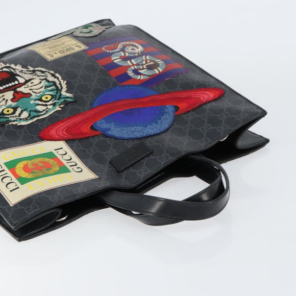 GUCCI GG Supreme Courier Tote Bag PVC Black Silver 495559 Auth bs31418