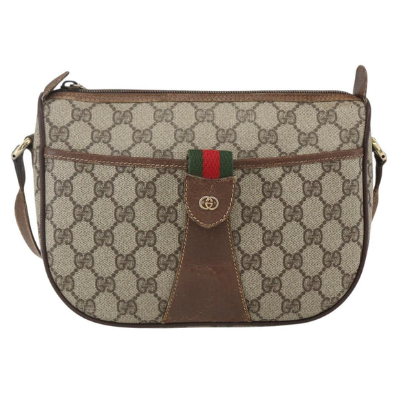 GUCCI GG Supreme Web Sherry Line Bag PVC Beige Gold 001 754 6177 Auth bs31425