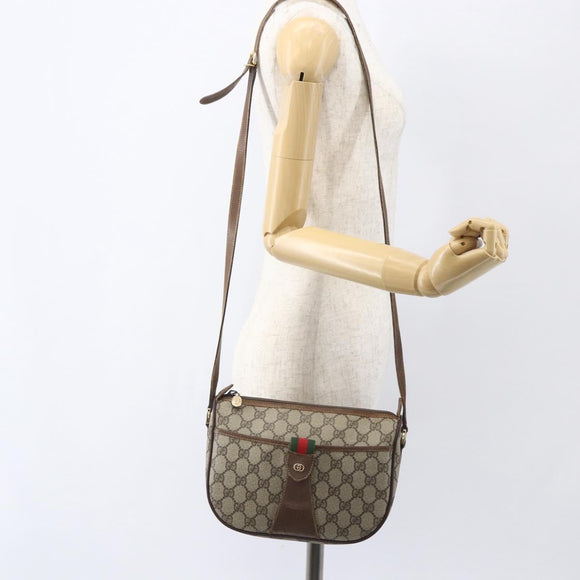 GUCCI GG Supreme Web Sherry Line Bag PVC Beige Gold 001 754 6177 Auth bs31425