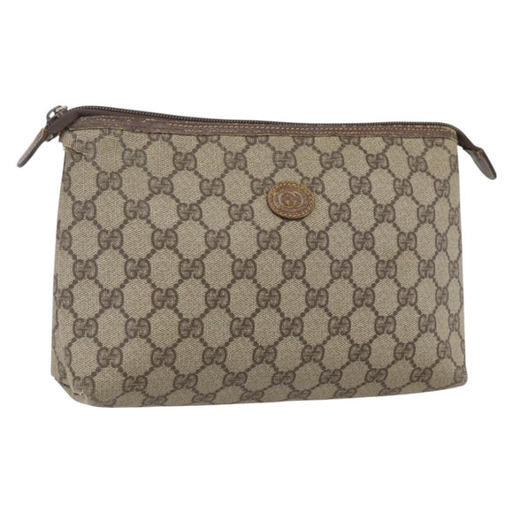 GUCCI GG Supreme Täschchen PVC Leder Beige Gold 014 115 6088 Auth bs31427