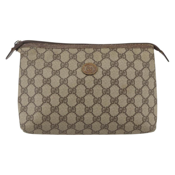 GUCCI GG Supreme Pouch PVC Leather Beige Gold 014 115 6088 Auth bs31427