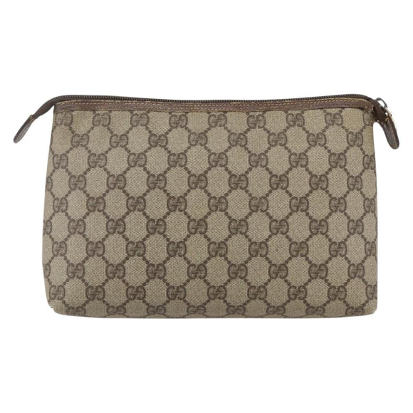 GUCCI GG Supreme Täschchen PVC Leder Beige Gold 014 115 6088 Auth bs31427