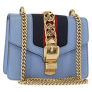 GUCCI Sylvie Sherry Line Chain Bag Leather Light Blue Gold 431666 Auth bs31431-1