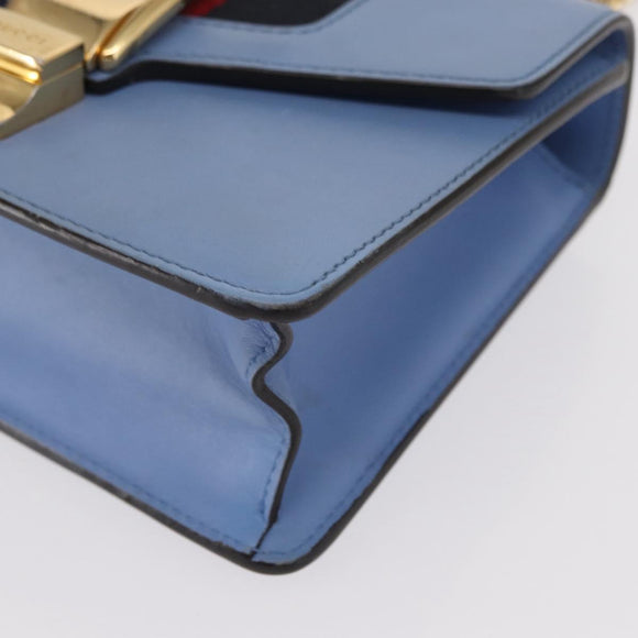 GUCCI Sylvie Sherry Line Chain Bag Leather Light Blue Gold 431666 Auth bs31431