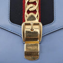 GUCCI Sylvie Sherry Line Chain Bag Leather Light Blue Gold 431666 Auth bs31431-17