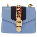 GUCCI Sylvie Sherry Line Chain Bag Leather Light Blue Gold 431666 Auth bs31431-13