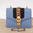 GUCCI Sylvie Sherry Line Chain Bag Leather Light Blue Gold 431666 Auth bs31431-12