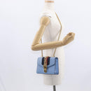 GUCCI Sylvie Sherry Line Chain Bag Leather Light Blue Gold 431666 Auth bs31431-23