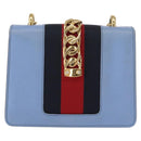GUCCI Sylvie Sherry Line Chain Bag Leather Light Blue Gold 431666 Auth bs31431-2