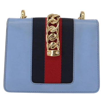 GUCCI Sylvie Sherry Line Chain Bag Leather Light Blue Gold 431666 Auth bs31431 - 0