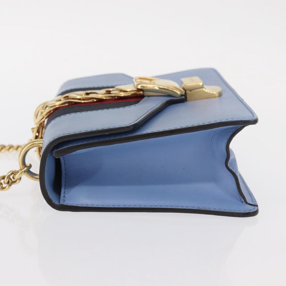 GUCCI Sylvie Sherry Line Chain Bag Leather Light Blue Gold 431666 Auth bs31431