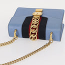 GUCCI Sylvie Sherry Line Chain Bag Leather Light Blue Gold 431666 Auth bs31431-6