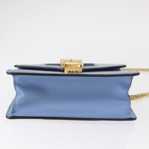 GUCCI Sylvie Sherry Line Chain Bag Leather Light Blue Gold 431666 Auth bs31431