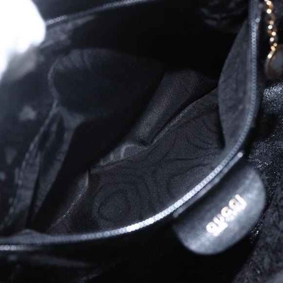 GUCCI Bamboo Hand Bag Leather Black Gold 000 122 029 Auth bs31432