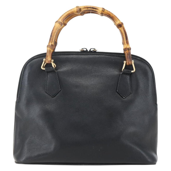 GUCCI Bamboo Hand Bag Leather Black Gold 000 122 029 Auth bs31432