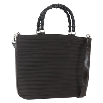 GUCCI Bamboo Hand Bag Canvas 2way Black Silver 000 1998 0588 Auth bs31433