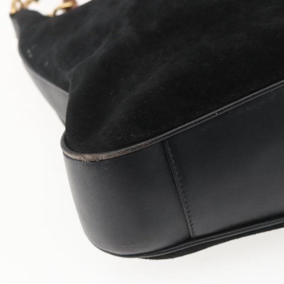 GUCCI Bamboo Hand Bag Leather 2way Black Gold 001 1014 1577 Auth bs31434