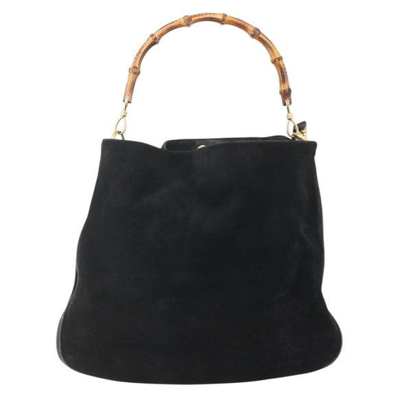 GUCCI Bamboo Hand Bag Leather 2way Black Gold 001 1014 1577 Auth bs31434