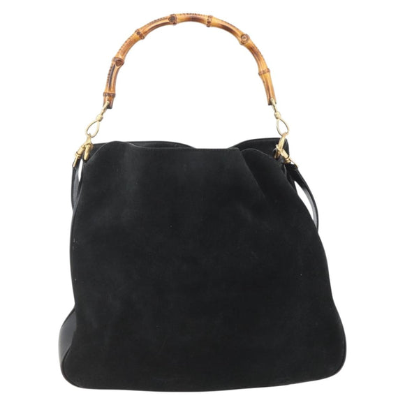 GUCCI Bamboo Hand Bag Leather 2way Black Gold 001 1014 1577 Auth bs31434