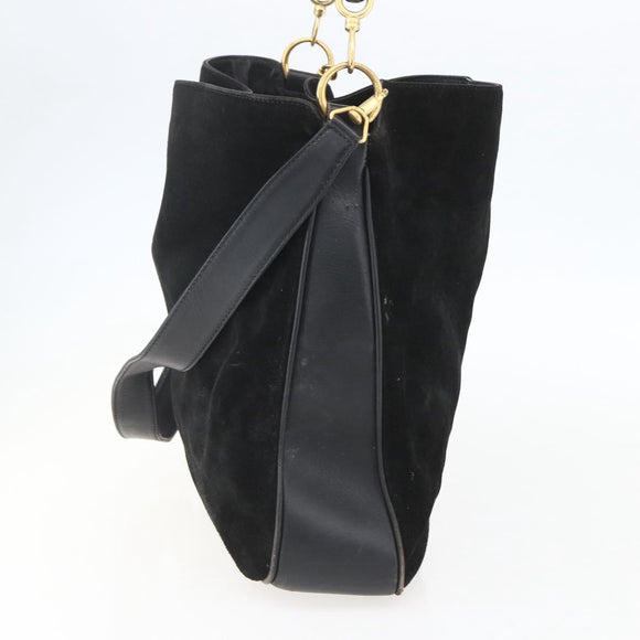 GUCCI Bamboo Hand Bag Leather 2way Black Gold 001 1014 1577 Auth bs31434