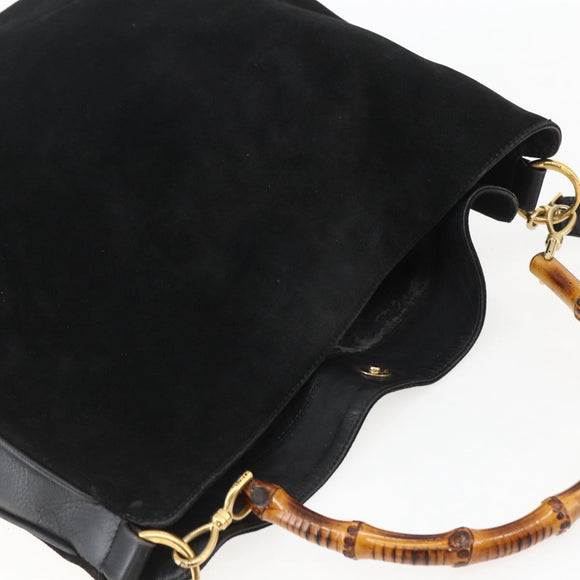 GUCCI Bamboo Hand Bag Leather 2way Black Gold 001 1014 1577 Auth bs31434